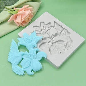Moule en silicone aux motifs de lys et colibri pour pâtisserie DIY et décoration de gâteaux