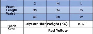 Size chart for wave striped short sleeve cardigan and shorts set in red and yellow