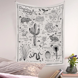 Minimalist desert species line art tapestry for room wall decoration in bedroom