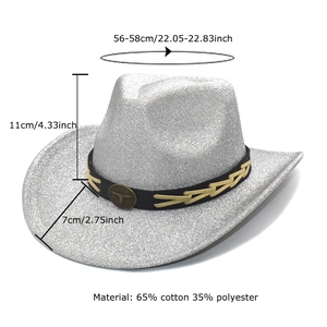 Silver glitter western cowboy hat with bull head emblem and woven band detail
