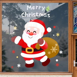 Santa Claus static Christmas window sticker with snowflakes and Merry Christmas lettering