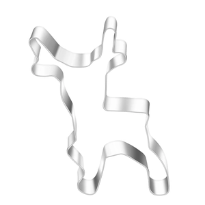 Macro view of stainless steel elk reindeer cookie cutter for Christmas baking