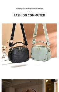 Detailed view of crocodile embossed handbags in black and mint green with wide woven straps