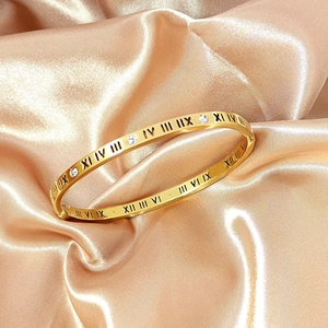 Roman Numeral Bangle Titanium Steel Rhinestone Studded Luxury Minimalist Fashion Jewelry For Women Non Fading