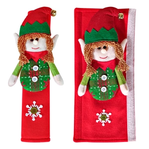 Christmas refrigerator handle cover with festive plush elf design on red felt fabric