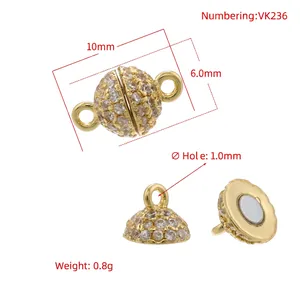 6mm 18K gold plated magnet clasp connector with zircon stones for DIY jewelry