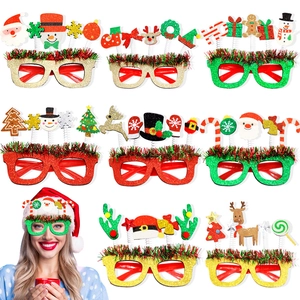 Glitter Plastic Christmas Decoration Glasses With Santa Reindeer Snowman Felt Decor For Holiday Party Photo Props Novelty