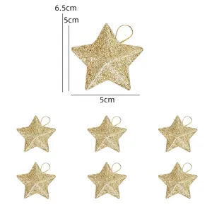 Set of 6 gold glitter star ornaments for Christmas tree hanging decoration with cords