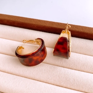 Vue détaillée des boucles d'oreilles en résine écaille avec bordure dorée élégante