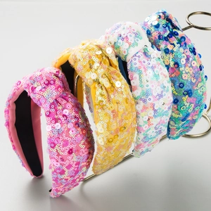 Serre-tête Noué à Paillettes Bord Large Bandeau en Tissu Scintillant pour Femmes Fête Bal Accessoires Cheveux Élégants