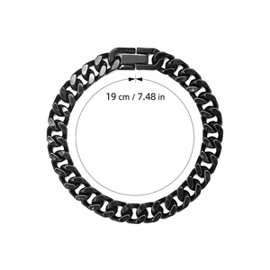 Retro punk black Cuban link chain bracelet 19cm 7.48in long shown on white background