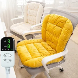 Integrated Office Chair Cushion Heated Plush Thickened Seat Pad Waist Support Backrest Winter Warm Soft Non-slip