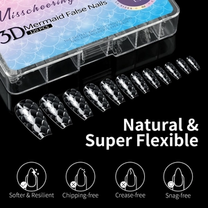Set de 120 faux ongles amande texture écailles de sirène 3D en 12 tailles