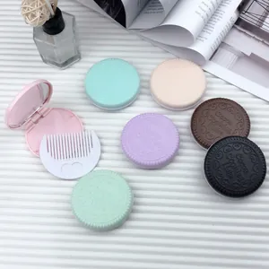 Creative chocolate cookie style folding mirror and comb set in various pastel colors