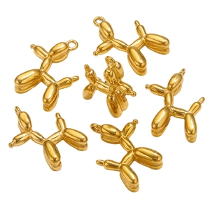 Polished gold 3D balloon dog pendants made of stainless steel for DIY jewelry making