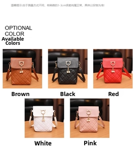 Vertical quilted phone bags for women with pearl tassel and cat ear metal decor