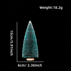 Miniature sisal Christmas tree with snow effect, 15cm height on wooden base