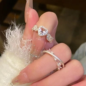 Copper Minimalist Inlay Heart Shape Butterfly Zircon Rings