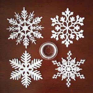 White Plastic Christmas Snowflake Hanging Ornaments Winter Festive Party Decorations Hollow Design