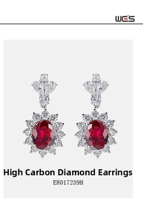 Macro view of S925 silver sunflower earrings with oval red lab emeralds and white stones
