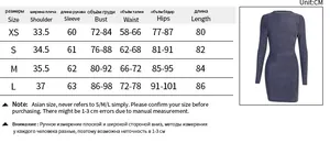 Detailed size chart for the slim fit backless long sleeve mini dress in grey