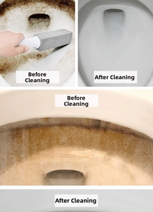 Macro detail of pumice stone toilet brush removing stubborn stains and limescale
