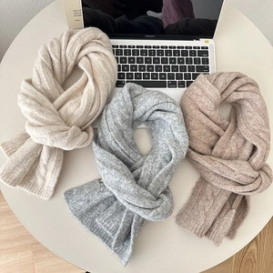 Knitted wool scarf set in candy colors with cable knit texture for winter warmth