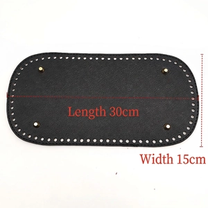 Oval black PU leather DIY bag base with pre-punched holes and gold metal studs 30x15cm
