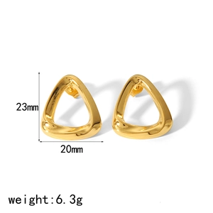 18k gold plated hollow triangle stud earrings measuring 23mm by 20mm weighing 6.3g