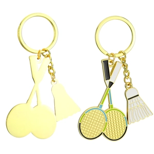 Porte-clés raquette de badminton en or et couleurs pour souvenir de club sportif
