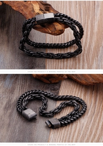 Detail view of double-layer stainless steel bracelet with square magnetic clasp