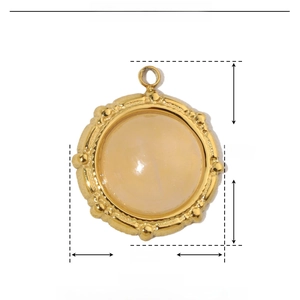Detail view of 14mm round stainless steel pendant with 12mm natural stone inlay specifications