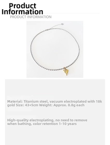Détails de la longueur 43+5cm et matériau en acier titane du collier à pendentif cœur