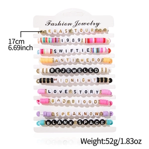 10pcs Bohemian multilayer clay bead stretch bracelet set with ERAS TOUR letter beads