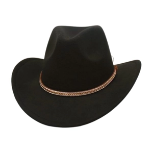 Classic black wool felt western cowboy hat with a gold chain and rhinestone band