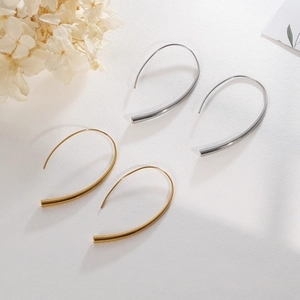 Minimalist Geometric Line Hook Earrings Stainless Steel Modern Arc Waterdrop Shape Jewelry For Women