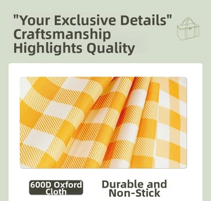 Detail of durable 600D Oxford fabric with yellow checkered pattern for picnic basket