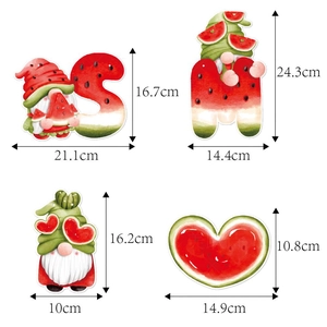 Watermelon party decorations with dwarf gnome patterns and watercolor style dimensions