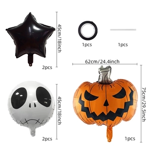Détails du kit ballons Halloween avec citrouille, crâne, étoiles et dimensions