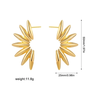 Detailed size view of 18K gold petal leaf earrings with dimensions 50mm height and 25mm width