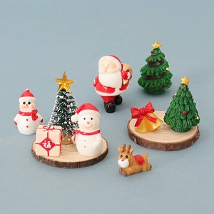 Christmas Miniature Ornaments Resin Santa Claus Snowman Reindeer Tree Figurines Tabletop Dollhouse DIY Decoration