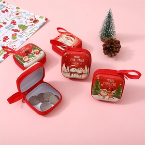 Mini Christmas tinplate wallets with festive Santa patterns and zipper closure