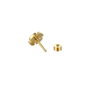 Golden titanium steel cross stud earrings with screw back design on white background