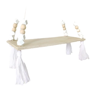 Nordic style hanging wooden shelf with macaron beads and white tassels for home decor