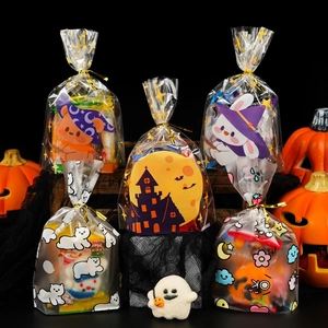 Halloween gift bags set with cartoon prints for candy and treats in upright stand design