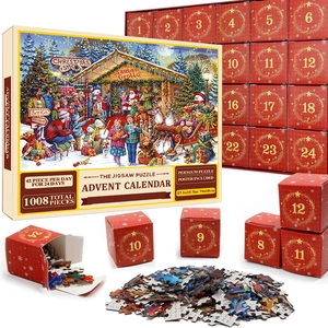 Puzzle de l'Avent de Noël avec 1008 pièces et 24 boîtes rouges numérotées en cadeau