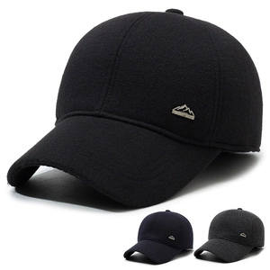 Men Winter Warm Woolen Baseball Cap With Earflaps Windproof Adjustable Outdoor Sports Peaked Hat Fashionable Solid Color
