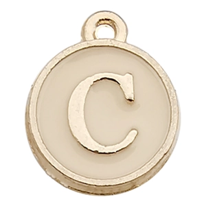 Round cream enamel pendant with golden letter C charm for DIY jewelry making