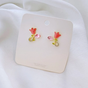 Sweet tulip stud earrings with pink enamel flower petals and 925 silver needles