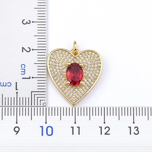Gold-plated heart pendant with red gem and zircons, size measurement 1.9cm x 1.8cm